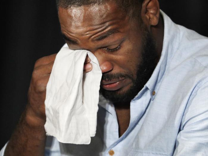 Jon Jones wipes tears as he discusses his UFC 200 positive drug test