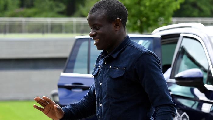 N’Golo Kante arrives at the French national football team training 
