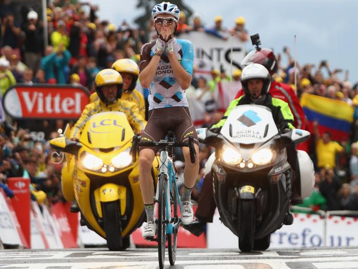 Romain Bardet of France celebrates stage victory