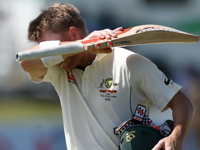 David Warner reacts after losing his wicket in the second Test.