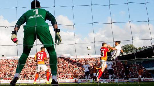 Zlatan Ibrahimovic of Manchester United scores the opening goal against Galatasaray.