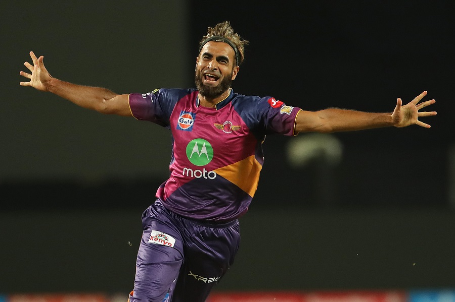 Imran Tahir of Rising Pune Supergiants celebrates the wicket of Jos Buttler of the Mumbai Indians during match 2 of the Vivo 2017 Indian Premier League between the Rising Pune Supergiants and the Mumbai Indians held at the MCA Pune International Cricket Stadium in Pune, India on the 6th April 2017 Photo by Ron Gaunt - IPL - Sportzpics